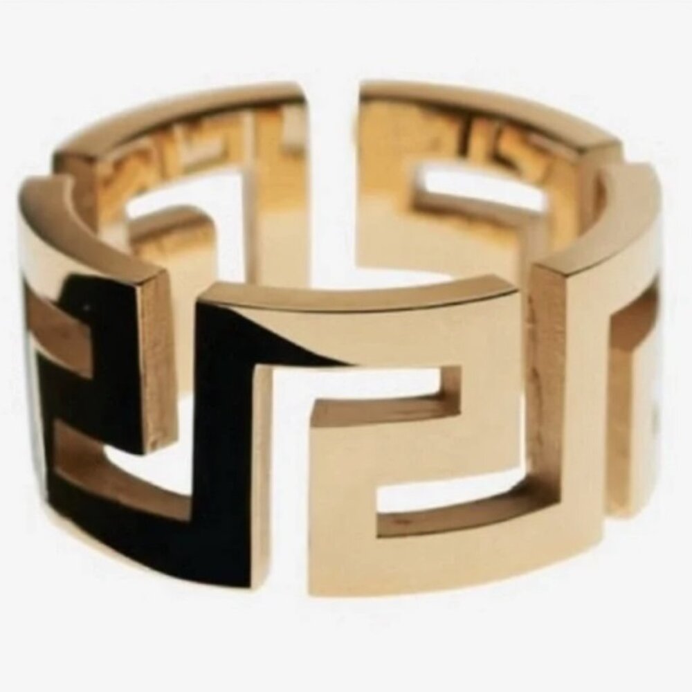 Versace Gold Color Metal "Greca" Ring Sz Italy 17